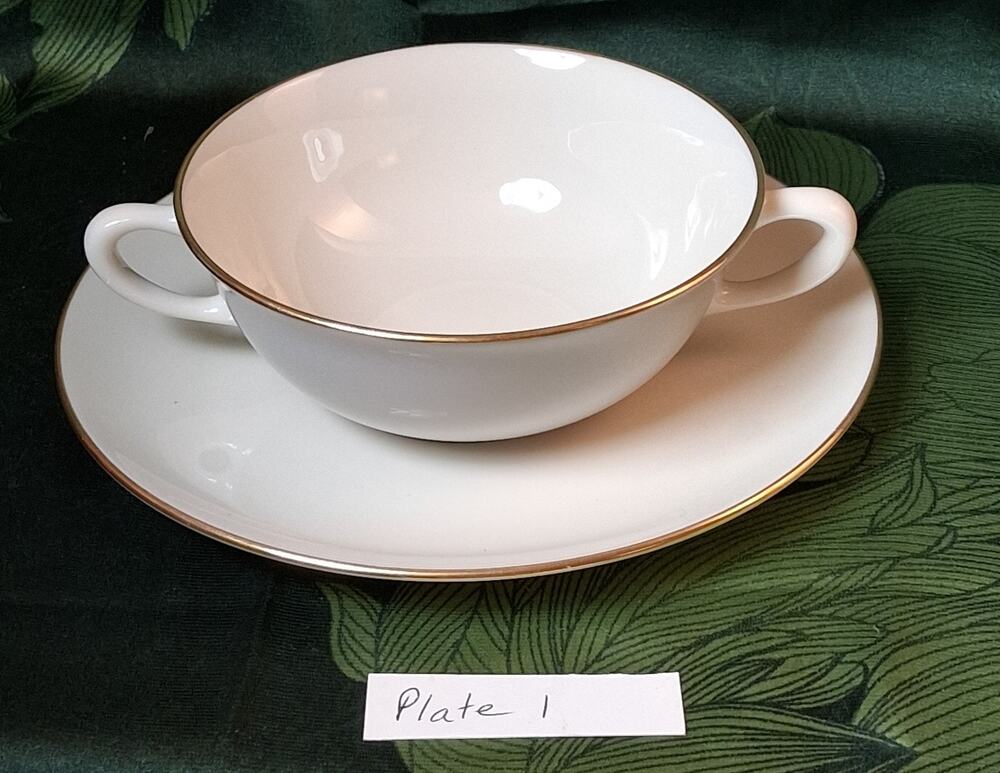 Vintage Lenox Special Two-Tone Cream Soup Bowls Saucers Grey Ivory Gold Set of 3